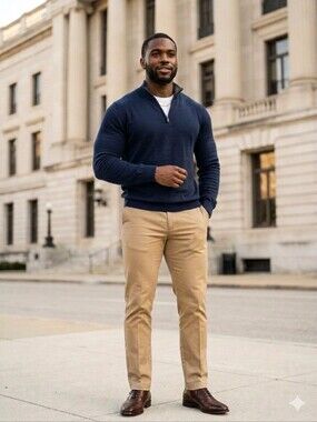 Redmond Men's Large Size Navy Qtr Zip-Up Sweater